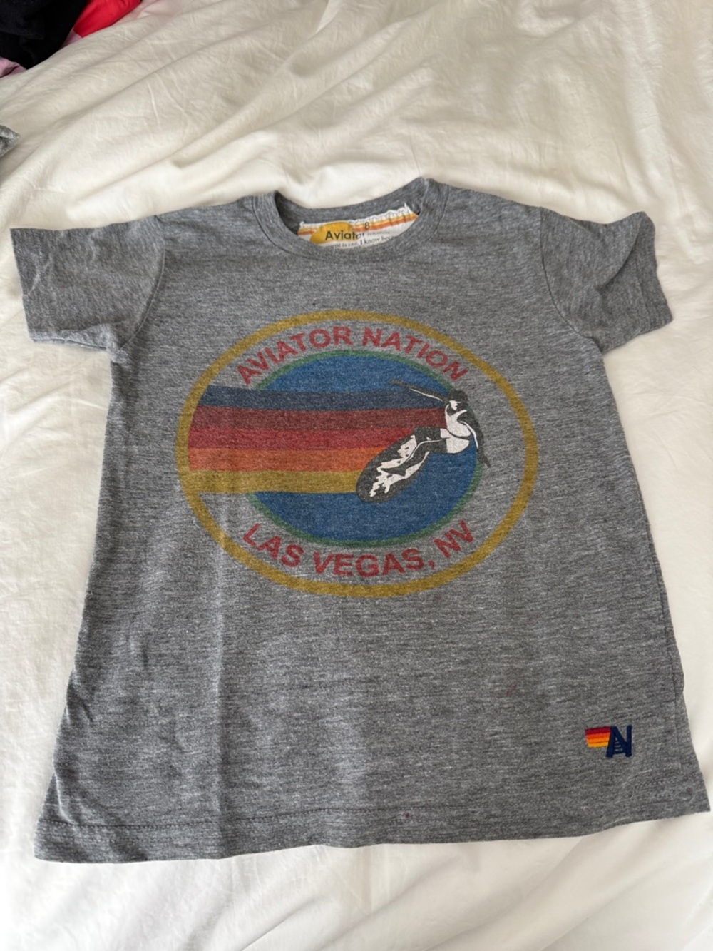 Aviator Nation Kids Grey Tee with Retro Rainbow Las Vegas Patch